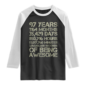 Vintage 97th Milestone Birthday Raglan Shirt 97 Years Of Being Awesome TS12 Black White Print Your Wear