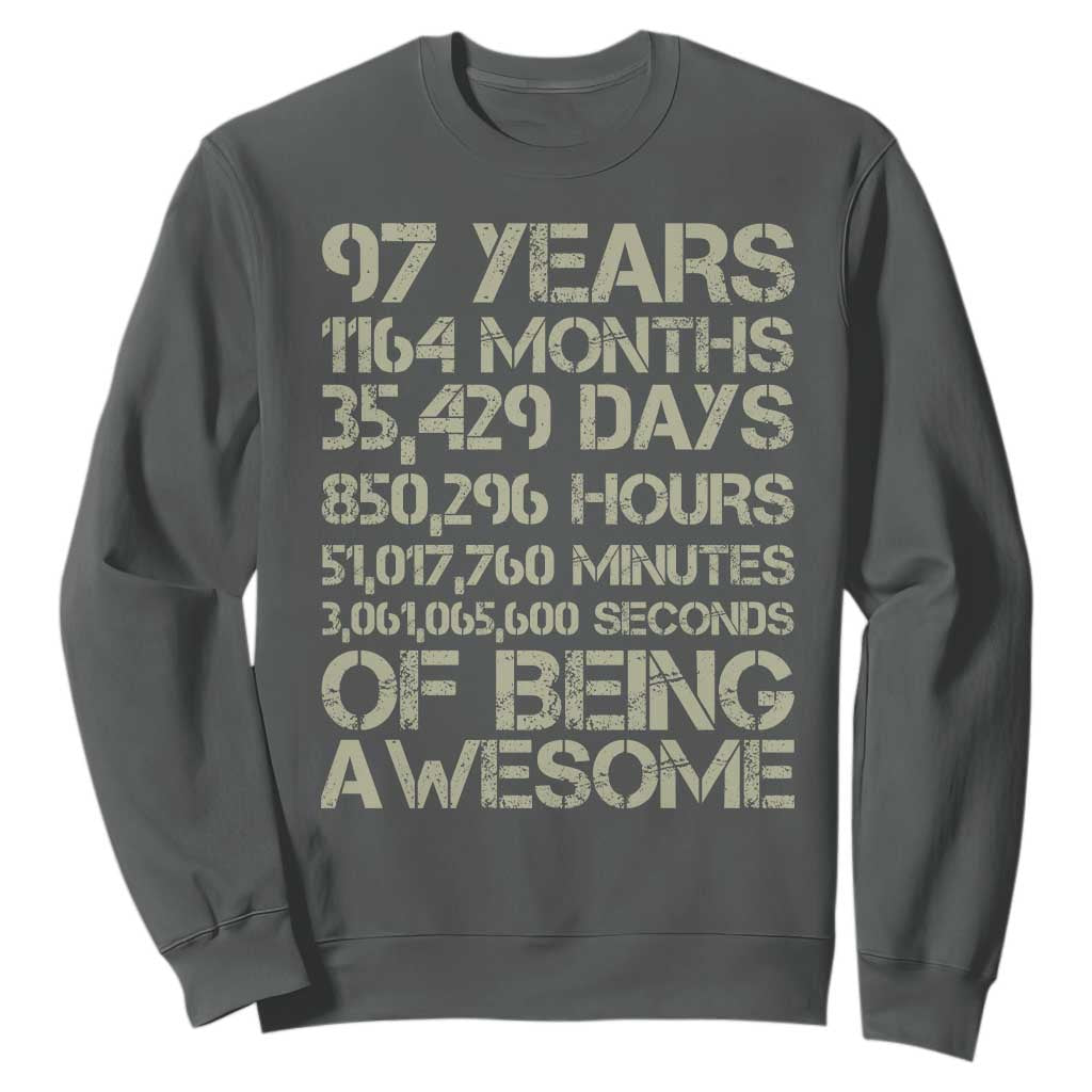 Vintage 97th Milestone Birthday Sweatshirt 97 Years Of Being Awesome TS12 Dark Heather Print Your Wear