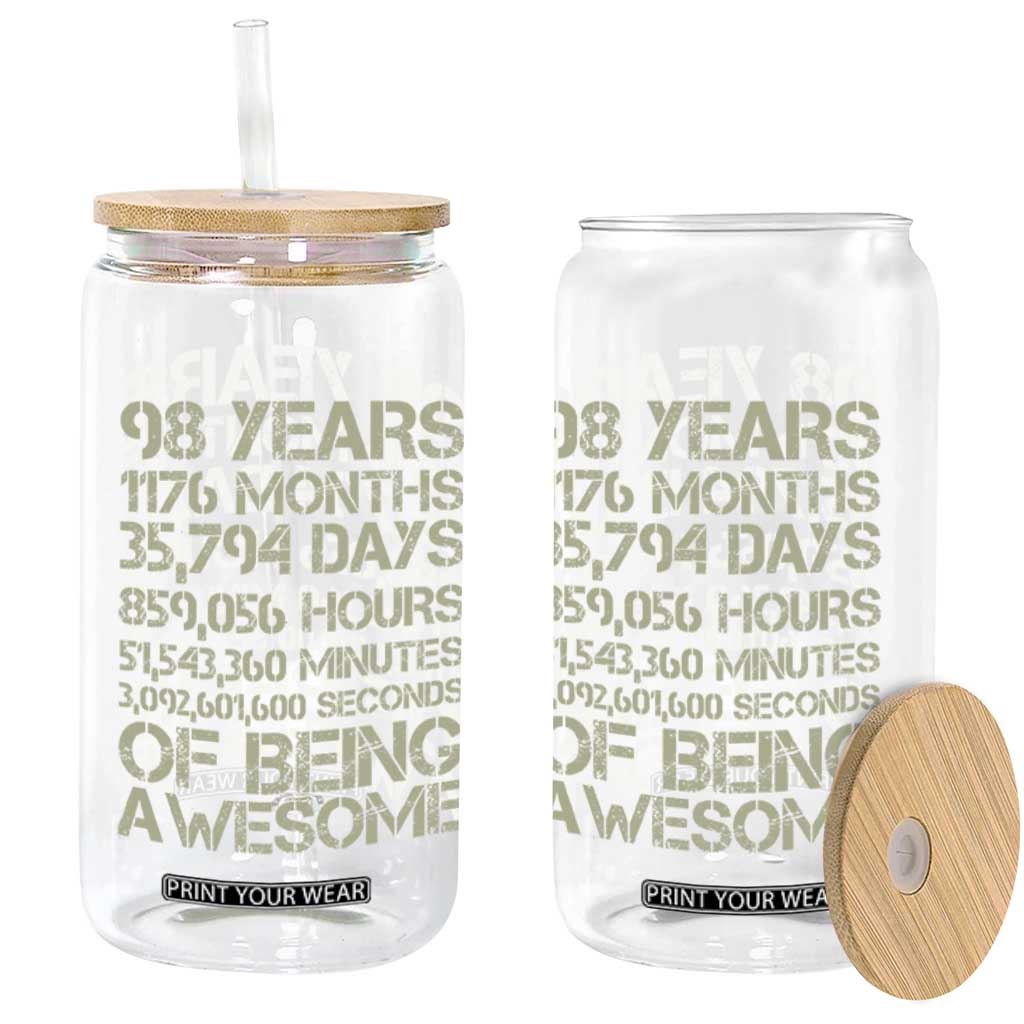 Vintage 98th Milestone Birthday Glass Can 98 Years Of Being Awesome TS12 Print Your Wear