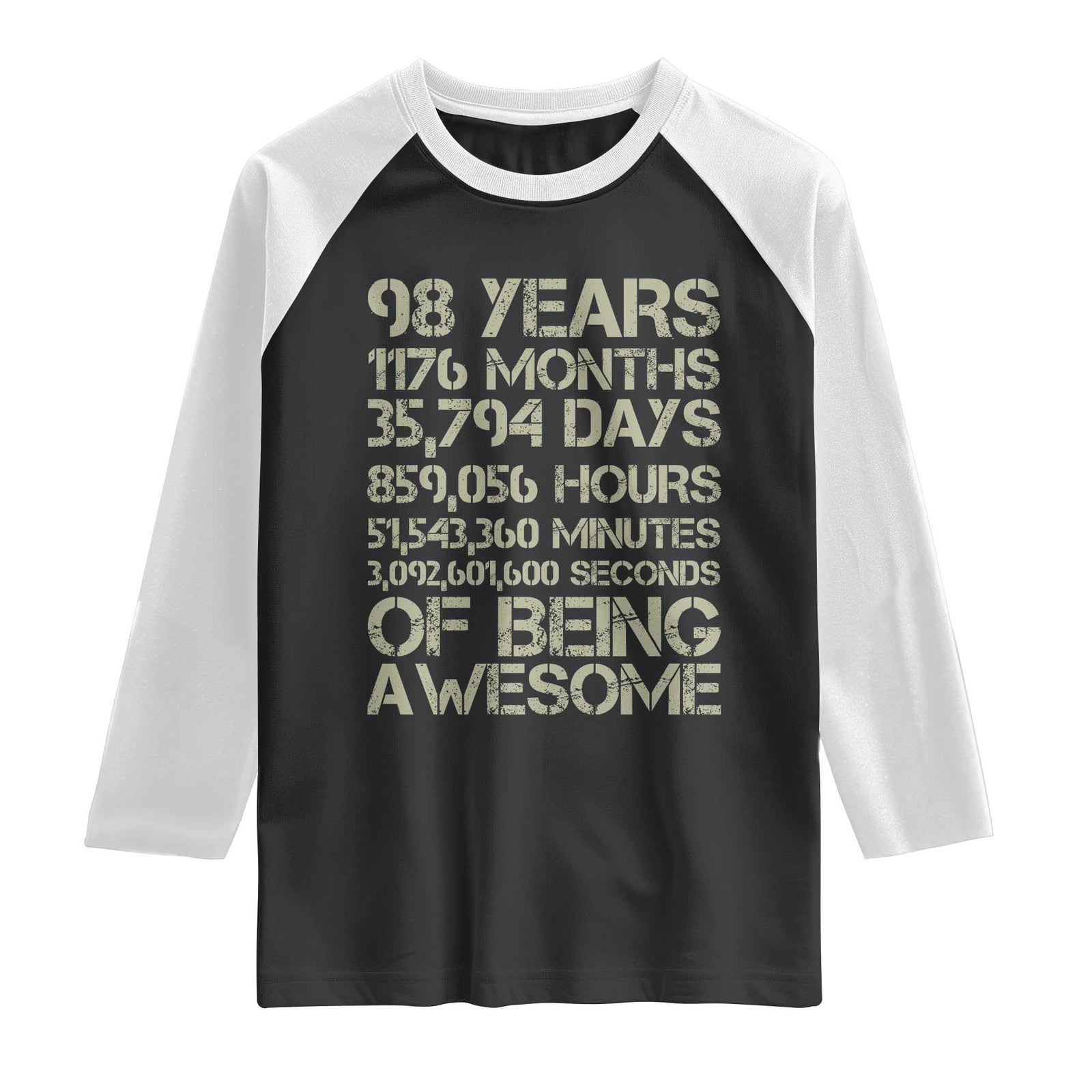 Vintage 98th Milestone Birthday Raglan Shirt 98 Years Of Being Awesome TS12 Black White Print Your Wear