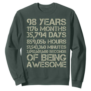 Vintage 98th Milestone Birthday Sweatshirt 98 Years Of Being Awesome TS12 Dark Forest Green Print Your Wear