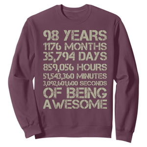 Vintage 98th Milestone Birthday Sweatshirt 98 Years Of Being Awesome TS12 Maroon Print Your Wear