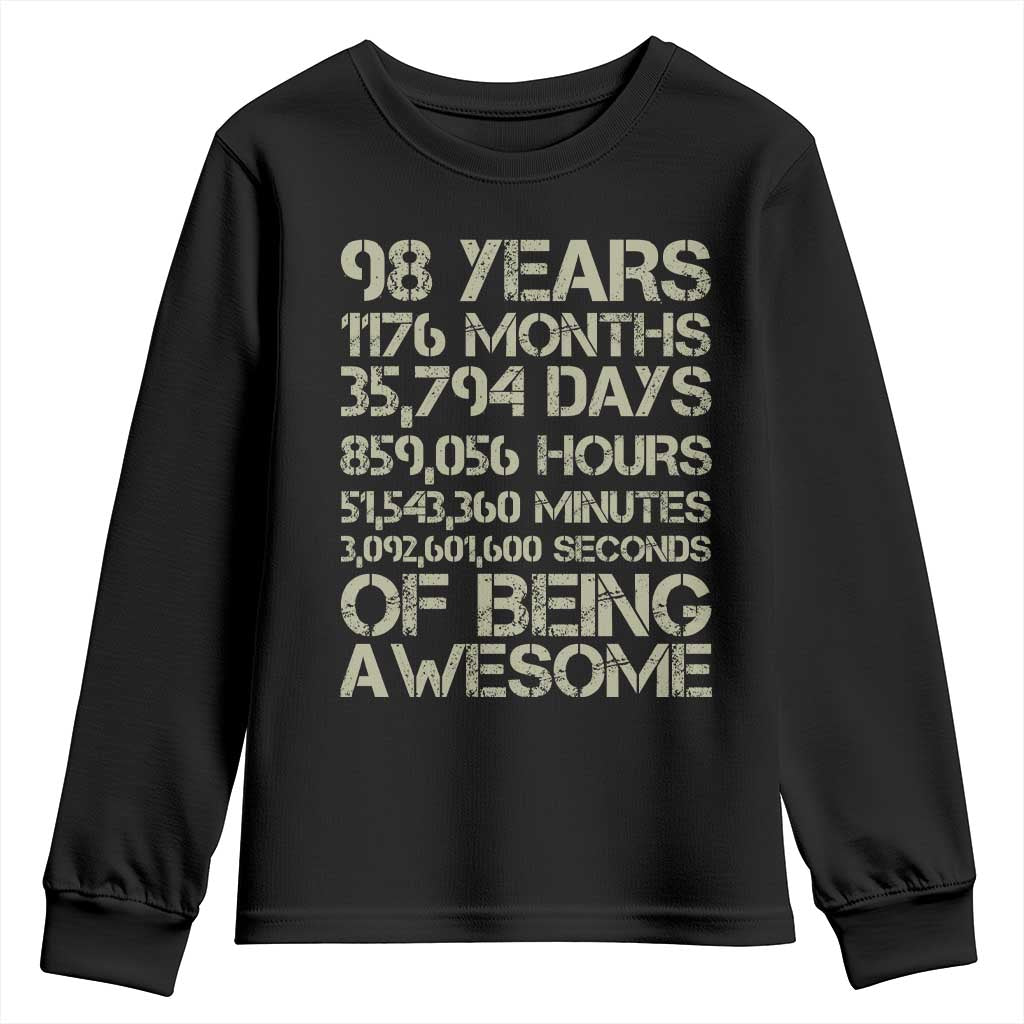 Vintage 98th Milestone Birthday Youth Sweatshirt 98 Years Of Being Awesome TS12 Black Print Your Wear