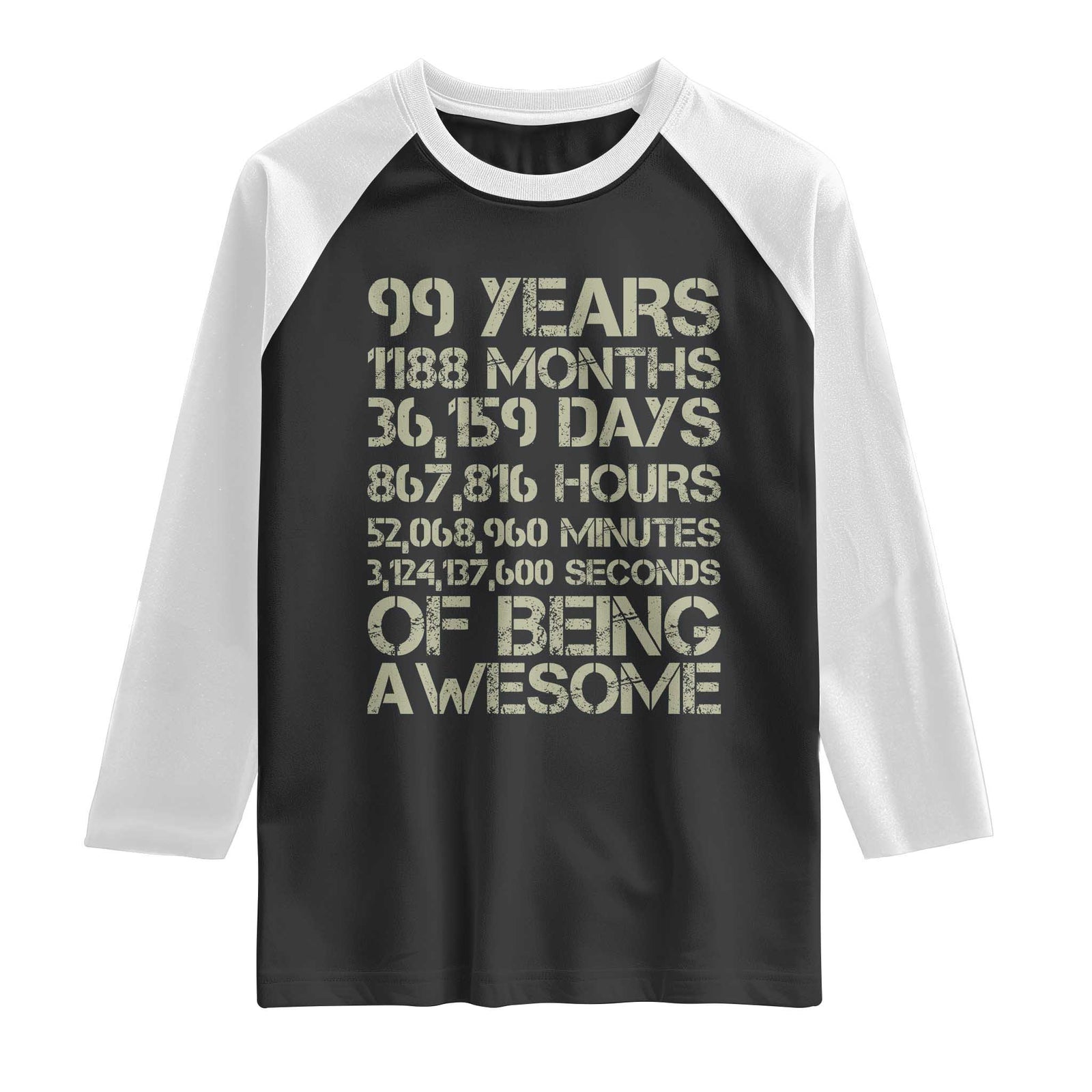Vintage 99th Milestone Birthday Raglan Shirt 99 Years Of Being Awesome TS12 Black White Print Your Wear