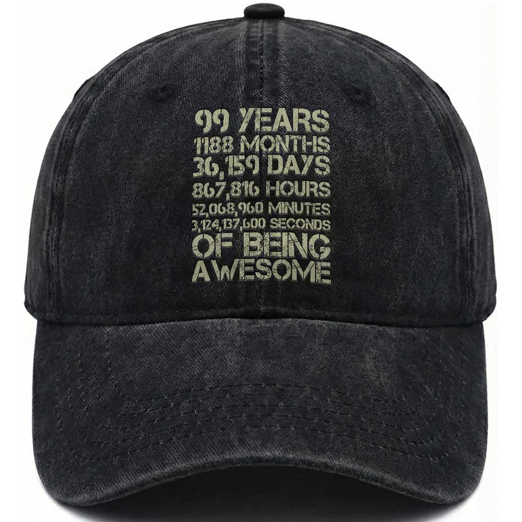 Vintage 99th Milestone Birthday Washed Cotton Baseball Cap 99 Years Of Being Awesome TS12 Print Your Wear