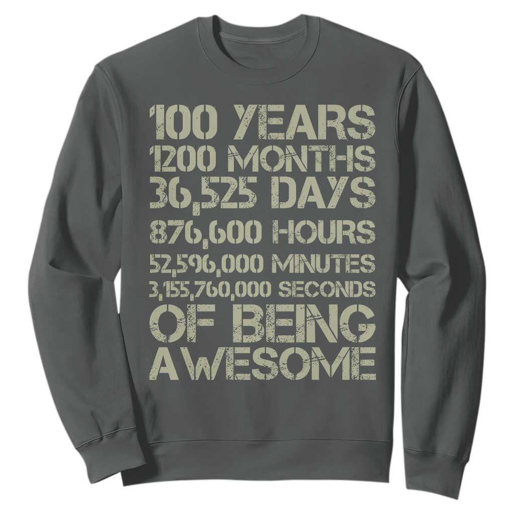 Vintage 100th Milestone Birthday Sweatshirt 100 Years Of Being Awesome TS12 Dark Heather Print Your Wear