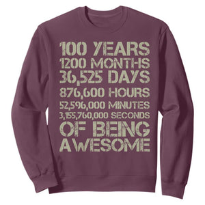 Vintage 100th Milestone Birthday Sweatshirt 100 Years Of Being Awesome TS12 Maroon Print Your Wear