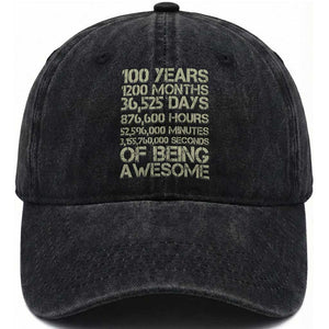 Vintage 100th Milestone Birthday Washed Cotton Baseball Cap 100 Years Of Being Awesome TS12 Print Your Wear