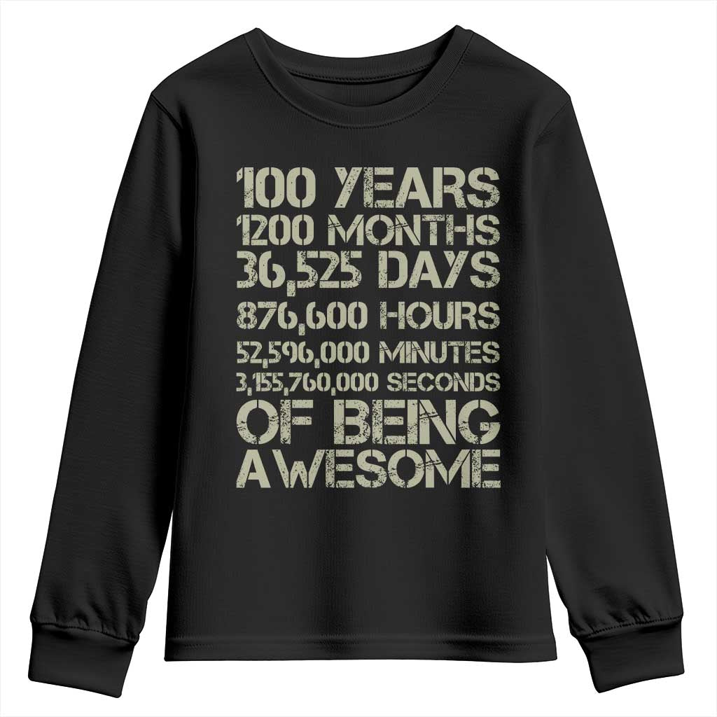 Vintage 100th Milestone Birthday Youth Sweatshirt 100 Years Of Being Awesome TS12 Black Print Your Wear