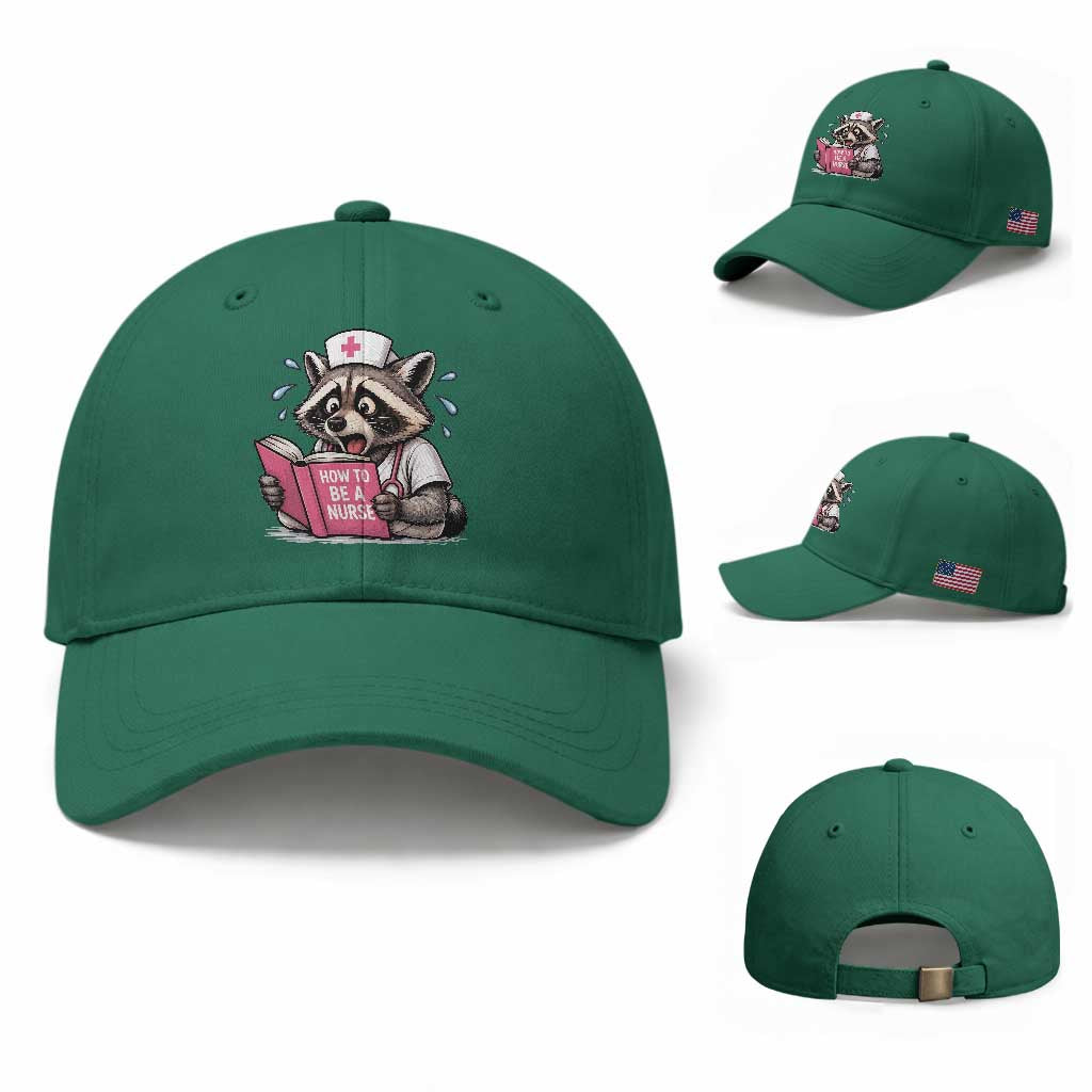 Funny Raccoon Nursing Student Healthcare Gift Baseball Cap TS12 Baseball Cap Universal Fit Irish Green Print Your Wear