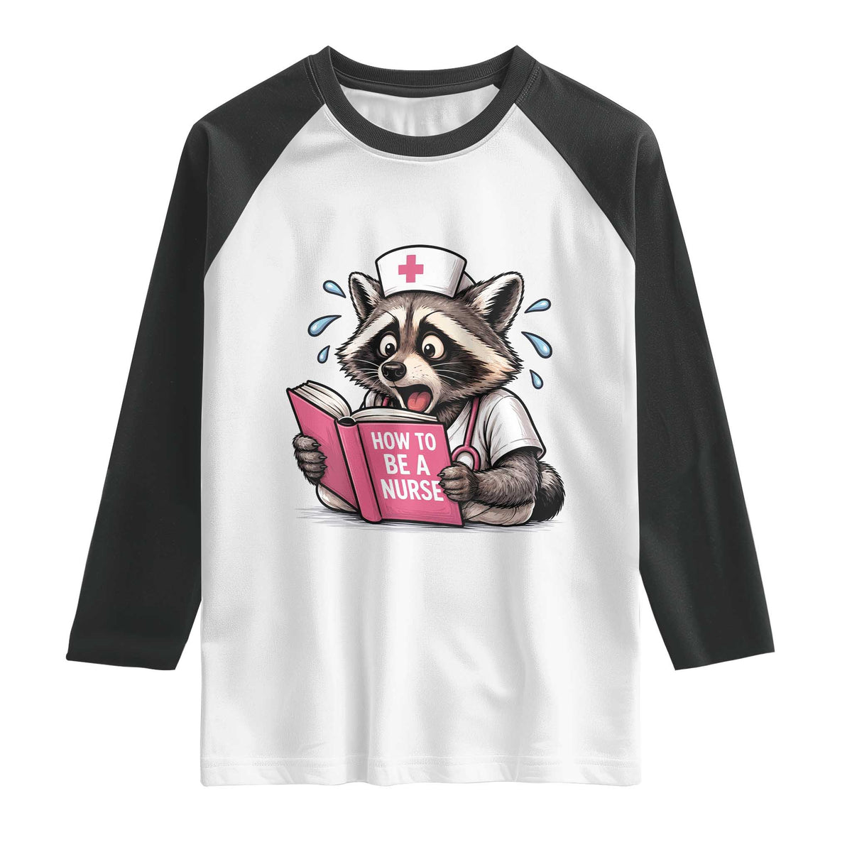 Funny Raccoon Nursing Student Healthcare Gift Raglan Shirt TS12 White Black Print Your Wear