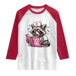 Funny Raccoon Nursing Student Healthcare Gift Raglan Shirt TS12 White Red Print Your Wear