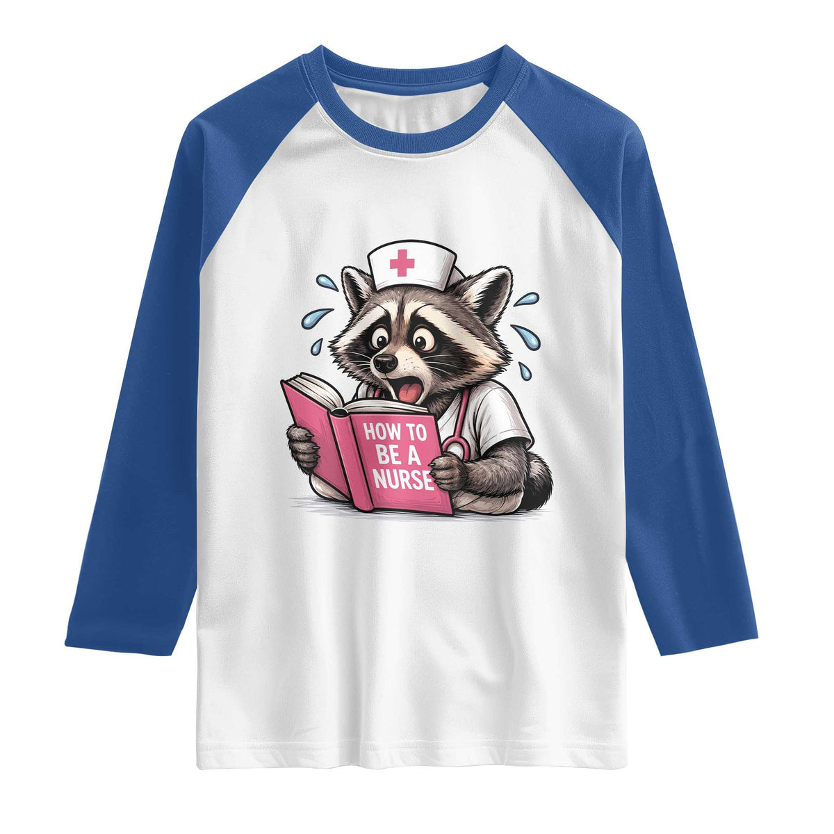 Funny Raccoon Nursing Student Healthcare Gift Raglan Shirt TS12 White Royal Print Your Wear