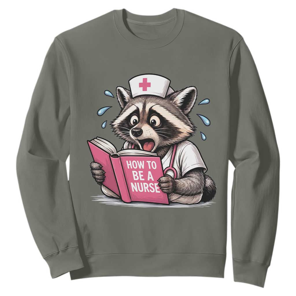 Funny Raccoon Nursing Student Healthcare Gift Sweatshirt TS12 Military Green Print Your Wear