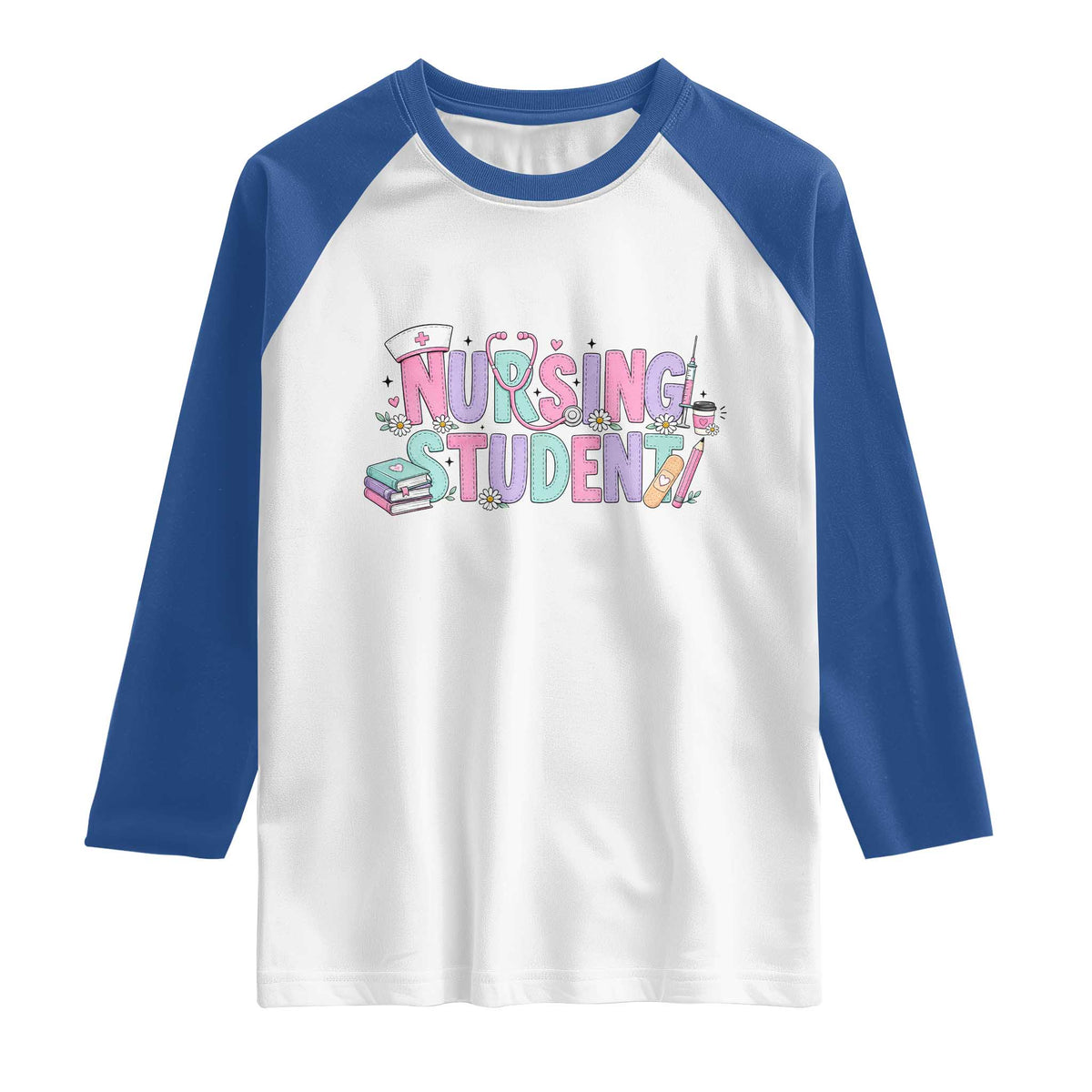 Pastel Nursing Student Medical School Gift Raglan Shirt TS12 White Royal Print Your Wear