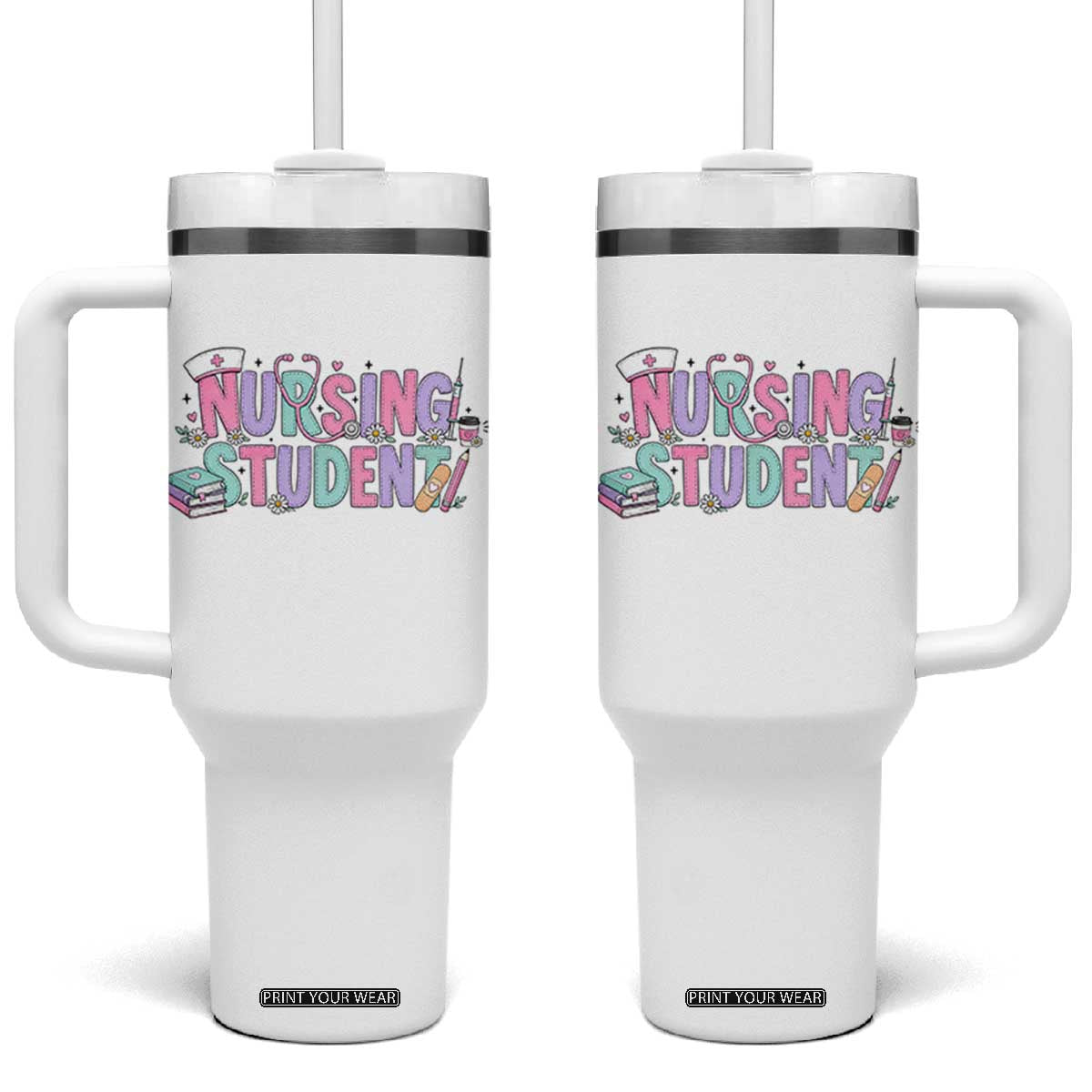 Pastel Nursing Student Medical School Gift Tumbler With Handle TS12 One Size: 40 oz White Print Your Wear