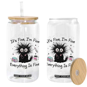 Funny Stressed Black Cat Nursing Student Life Glass Can ts Fine Im Fine Everything Is Fine TS12 Print Your Wear