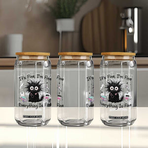 Funny Stressed Black Cat Nursing Student Life Glass Can ts Fine Im Fine Everything Is Fine TS12 Print Your Wear