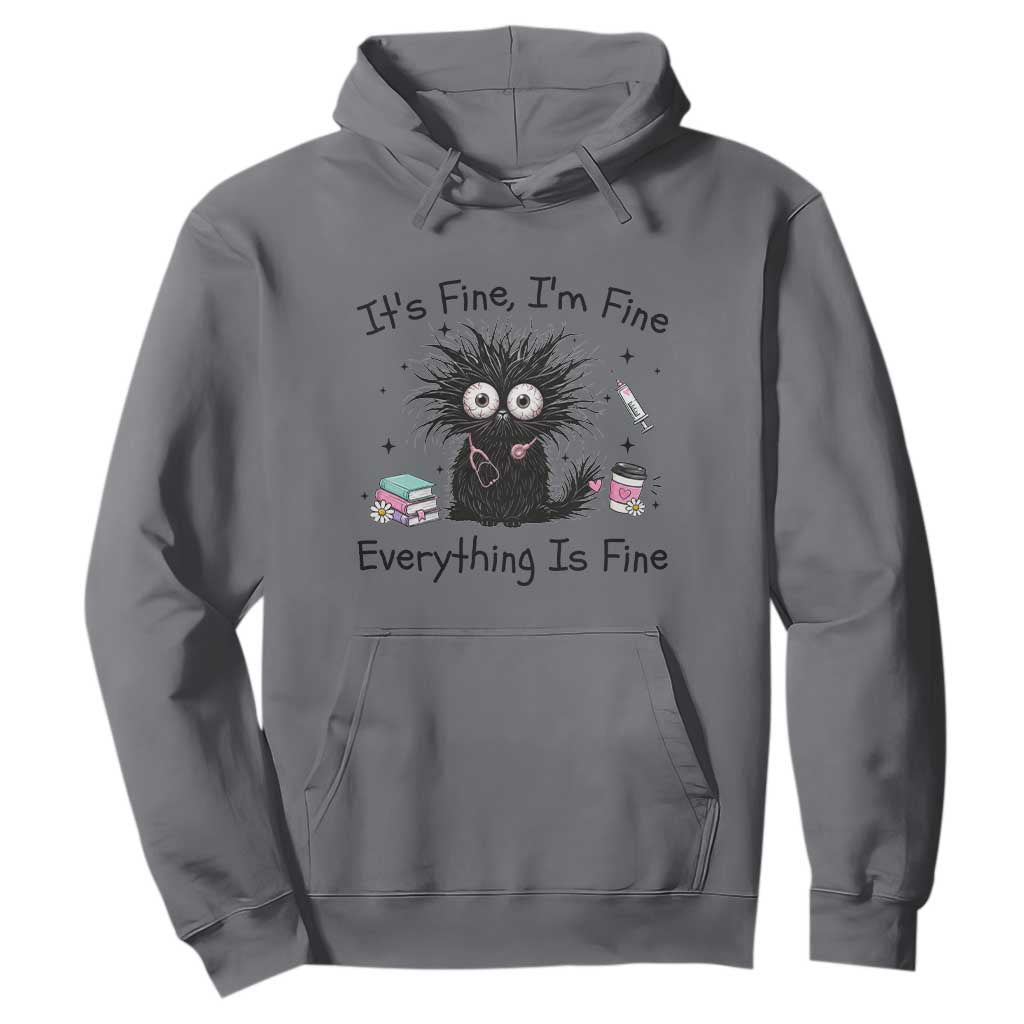 Funny Stressed Black Cat Nursing Student Life Hoodie ts Fine Im Fine Everything Is Fine TS12 Charcoal Print Your Wear