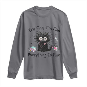 Funny Stressed Black Cat Nursing Student Life Long Sleeve Shirt ts Fine Im Fine Everything Is Fine TS12 Charcoal Print Your Wear
