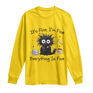 Funny Stressed Black Cat Nursing Student Life Long Sleeve Shirt ts Fine Im Fine Everything Is Fine TS12 Daisy Print Your Wear