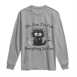 Funny Stressed Black Cat Nursing Student Life Long Sleeve Shirt ts Fine Im Fine Everything Is Fine TS12 Sport Gray Print Your Wear
