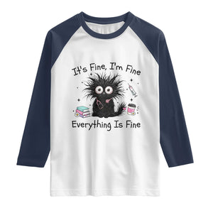 Funny Stressed Black Cat Nursing Student Life Raglan Shirt ts Fine Im Fine Everything Is Fine TS12 White Navy Print Your Wear