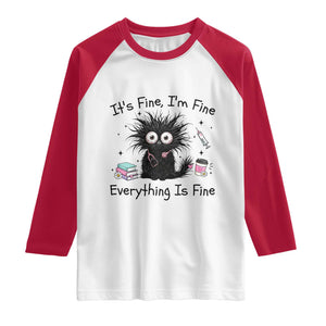 Funny Stressed Black Cat Nursing Student Life Raglan Shirt ts Fine Im Fine Everything Is Fine TS12 White Red Print Your Wear