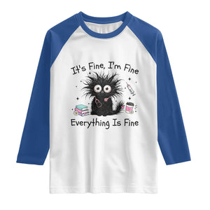 Funny Stressed Black Cat Nursing Student Life Raglan Shirt ts Fine Im Fine Everything Is Fine TS12 White Royal Print Your Wear