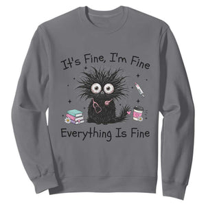 Funny Stressed Black Cat Nursing Student Life Sweatshirt ts Fine Im Fine Everything Is Fine TS12 Charcoal Print Your Wear
