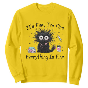Funny Stressed Black Cat Nursing Student Life Sweatshirt ts Fine Im Fine Everything Is Fine TS12 Daisy Print Your Wear