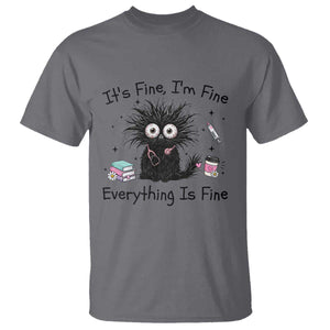 Funny Stressed Black Cat Nursing Student Life T Shirt ts Fine Im Fine Everything Is Fine TS12 Charcoal Print Your Wear