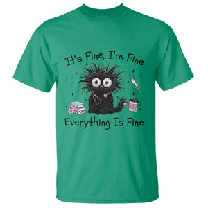 Funny Stressed Black Cat Nursing Student Life T Shirt ts Fine Im Fine Everything Is Fine TS12 Irish Green Print Your Wear