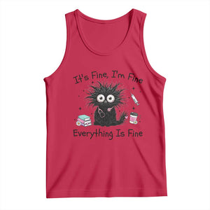 Funny Stressed Black Cat Nursing Student Life Tank Top ts Fine Im Fine Everything Is Fine TS12 Red Print Your Wear