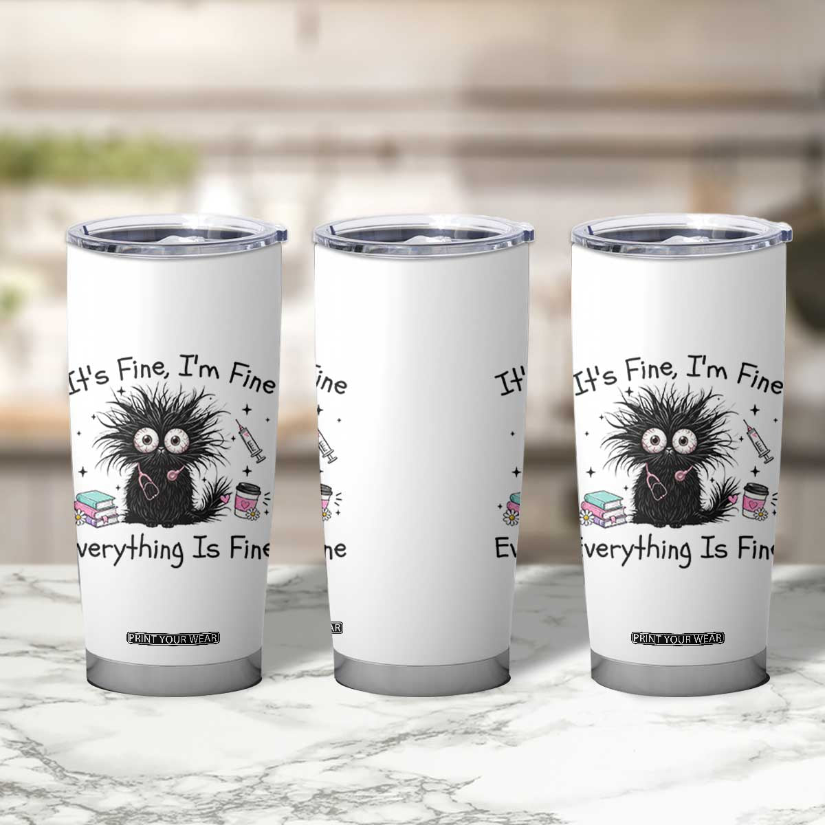 Funny Stressed Black Cat Nursing Student Life Tumbler Cup ts Fine Im Fine Everything Is Fine TS12 Print Your Wear