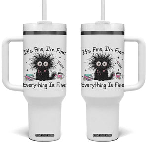 Funny Stressed Black Cat Nursing Student Life Tumbler With Handle ts Fine Im Fine Everything Is Fine TS12 One Size: 40 oz White Print Your Wear