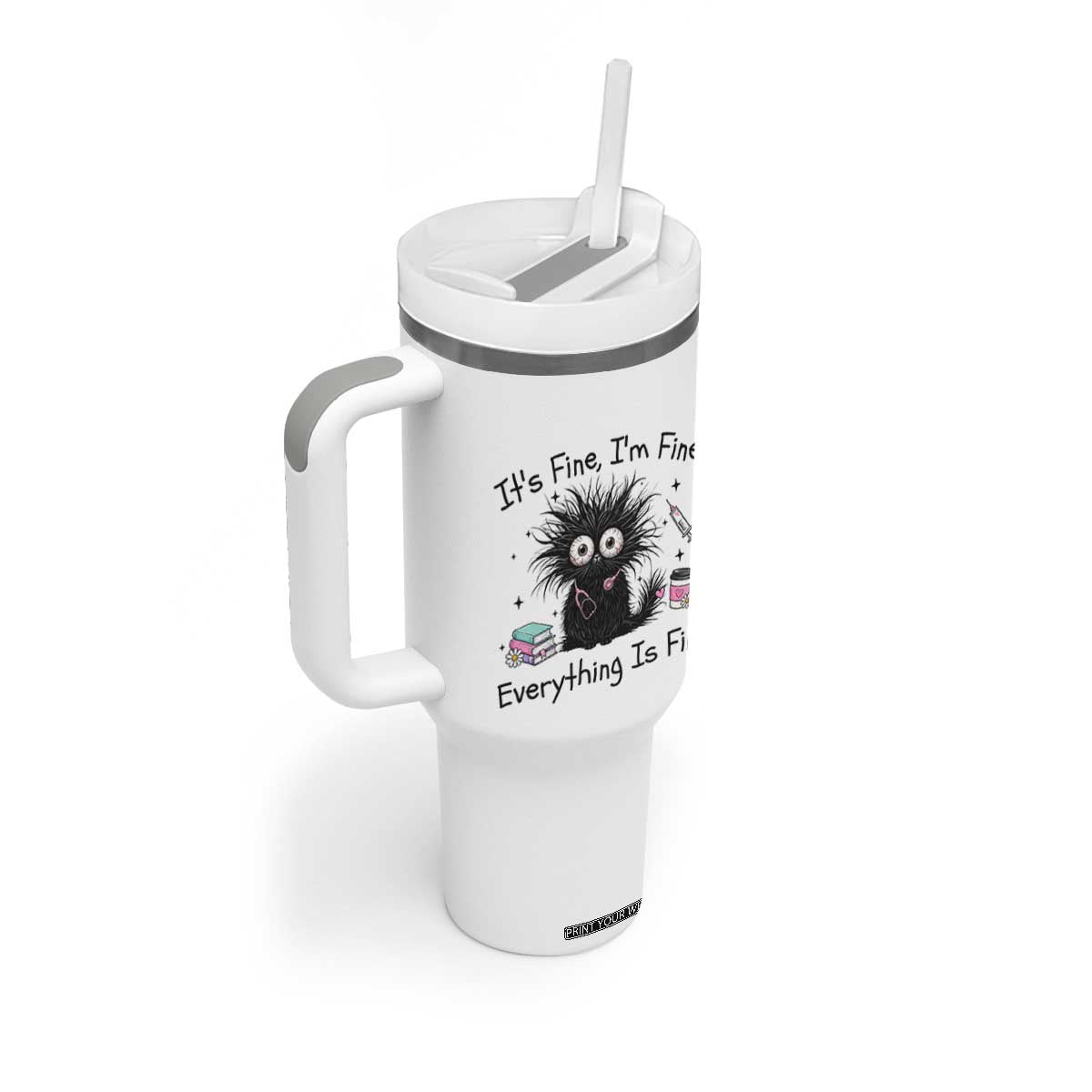 Funny Stressed Black Cat Nursing Student Life Tumbler With Handle ts Fine Im Fine Everything Is Fine TS12 Print Your Wear