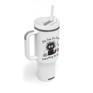 Funny Stressed Black Cat Nursing Student Life Tumbler With Handle ts Fine Im Fine Everything Is Fine TS12 Print Your Wear