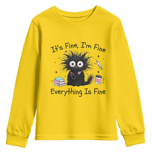 Funny Stressed Black Cat Nursing Student Life Youth Sweatshirt ts Fine Im Fine Everything Is Fine TS12 Daisy Print Your Wear