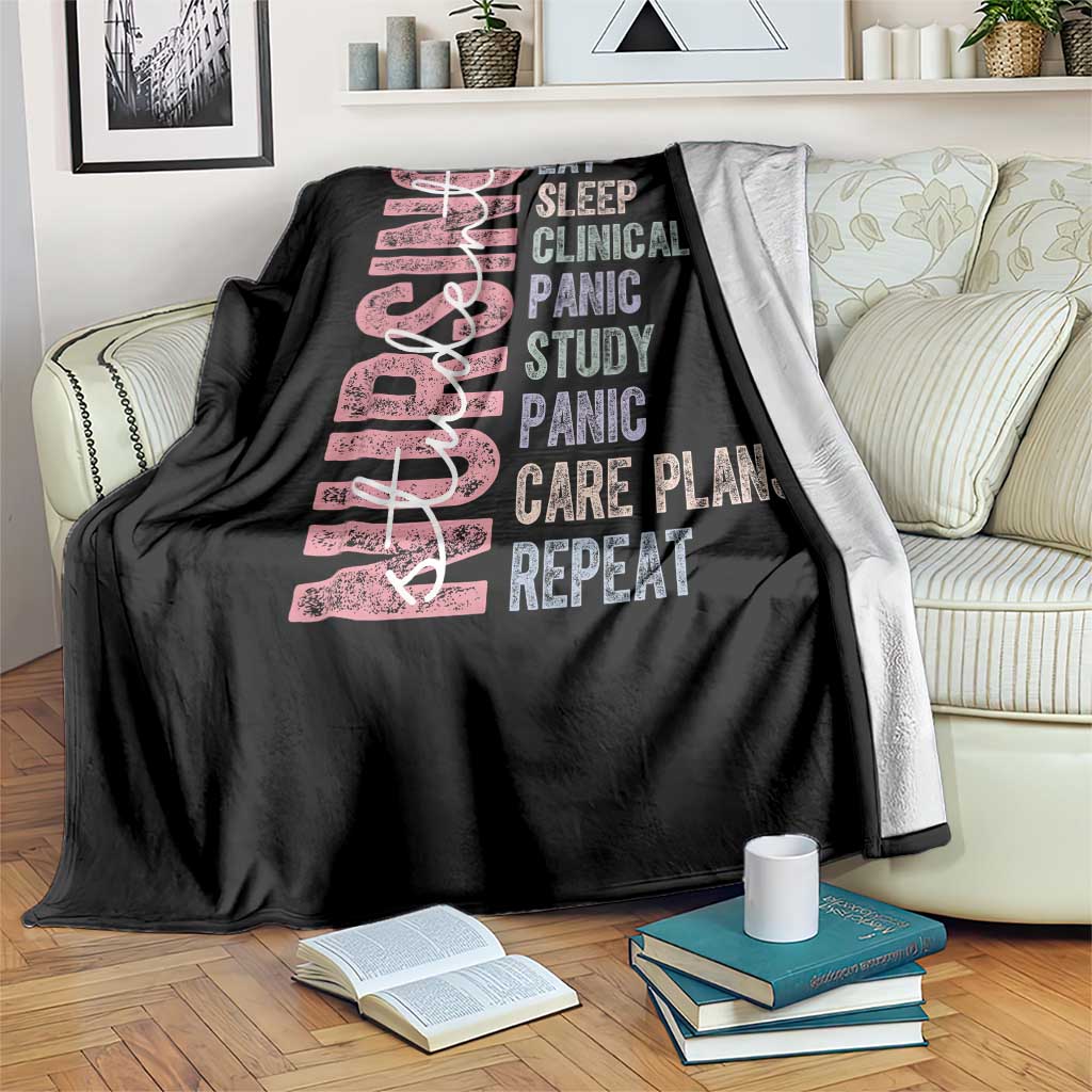 Funny Student Nurse Life Throw Blanket Eat Sleep Clinicals Panic Study Repeat TS12 Print Your Wear