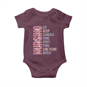 Funny Student Nurse Life Baby Onesie Eat Sleep Clinicals Panic Study Repeat TS12 Maroon Print Your Wear