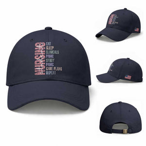 Funny Student Nurse Life Baseball Cap Eat Sleep Clinicals Panic Study Repeat TS12 Baseball Cap Universal Fit Navy Print Your Wear
