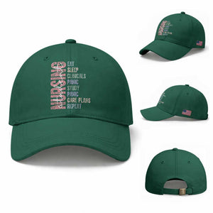 Funny Student Nurse Life Baseball Cap Eat Sleep Clinicals Panic Study Repeat TS12 Baseball Cap Universal Fit Irish Green Print Your Wear
