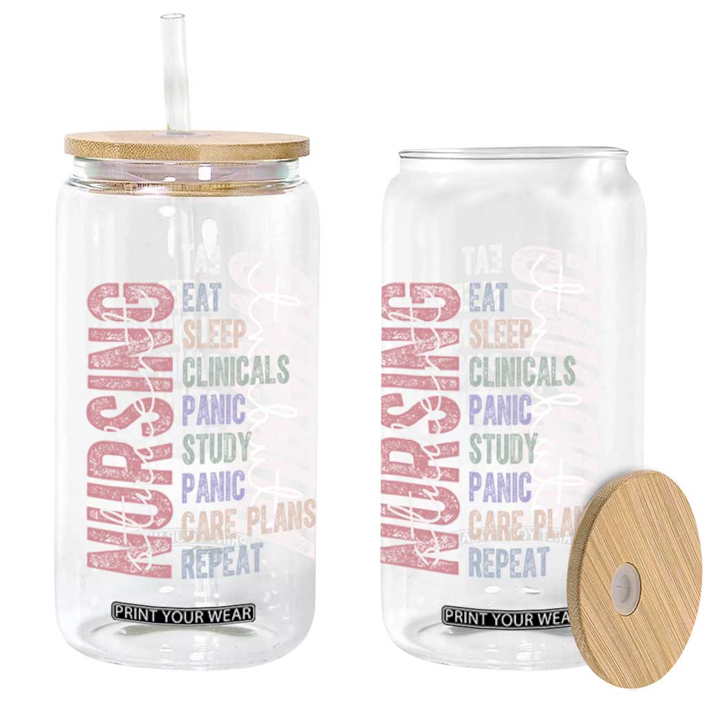 Funny Student Nurse Life Glass Can Eat Sleep Clinicals Panic Study Repeat TS12 Print Your Wear