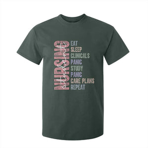 Funny Student Nurse Life T Shirt For Kid Eat Sleep Clinicals Panic Study Repeat TS12 Dark Forest Green Print Your Wear