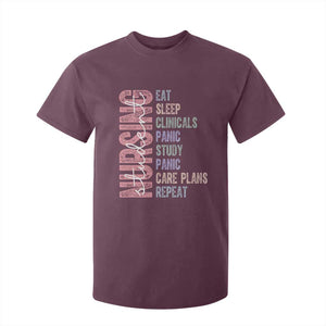 Funny Student Nurse Life T Shirt For Kid Eat Sleep Clinicals Panic Study Repeat TS12 Maroon Print Your Wear