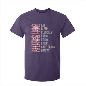 Funny Student Nurse Life T Shirt For Kid Eat Sleep Clinicals Panic Study Repeat TS12 Purple Print Your Wear