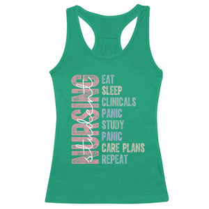 Funny Student Nurse Life Racerback Tank Top Eat Sleep Clinicals Panic Study Repeat TS12 Irish Green Print Your Wear