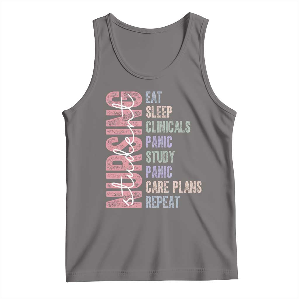 Funny Student Nurse Life Tank Top Eat Sleep Clinicals Panic Study Repeat TS12 Deep Heather Print Your Wear