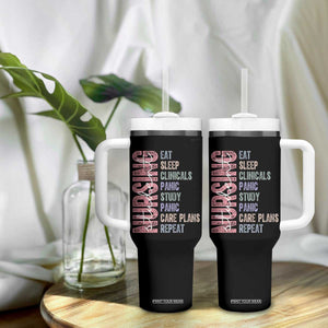 Funny Student Nurse Life Tumbler With Handle Eat Sleep Clinicals Panic Study Repeat TS12 Print Your Wear
